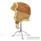 1980's~ DEADSTOCK BICK MOOSE LEATHER SHEARLING TRAPPER HAT...L