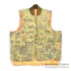 1960's~ CAMO / ORANGE REVERSIBLE NYLON PADDED VEST / FADED...