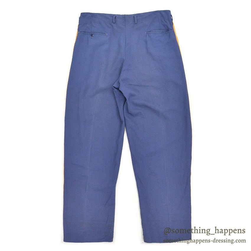 1960's RAYON YELLOW LINE BLUE SLACKS... W32