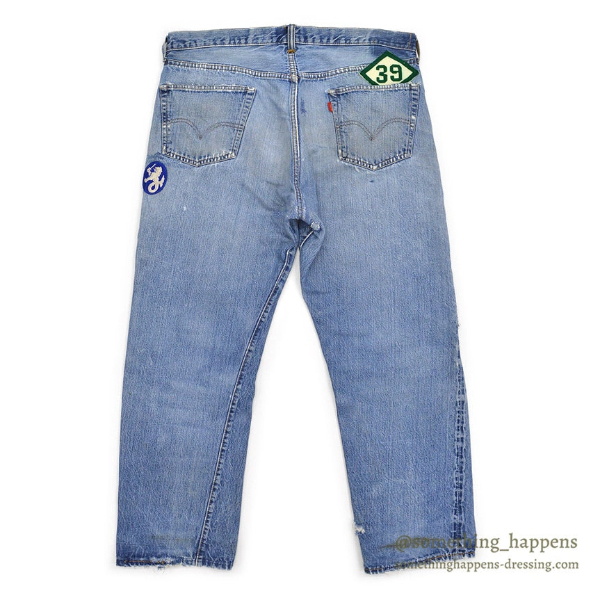 1960's LEVI'S 501 BIGE PATCHWORK / PERSONALIZED REPAIR ... W37/L29