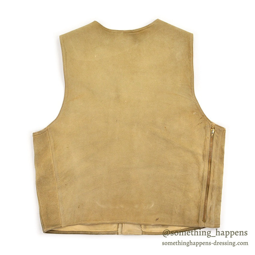 1950's~ OLD SPLIT LEATHER SUEDE HUNTING VEST / UNUSUAL POCKETS...