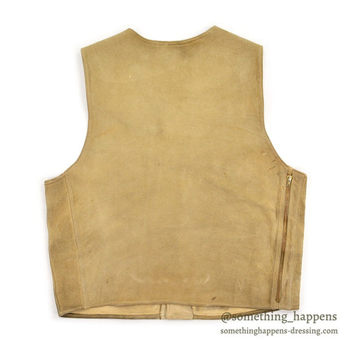 1950's~ OLD SPLIT LEATHER SUEDE HUNTING VEST / UNUSUAL POCKETS...
