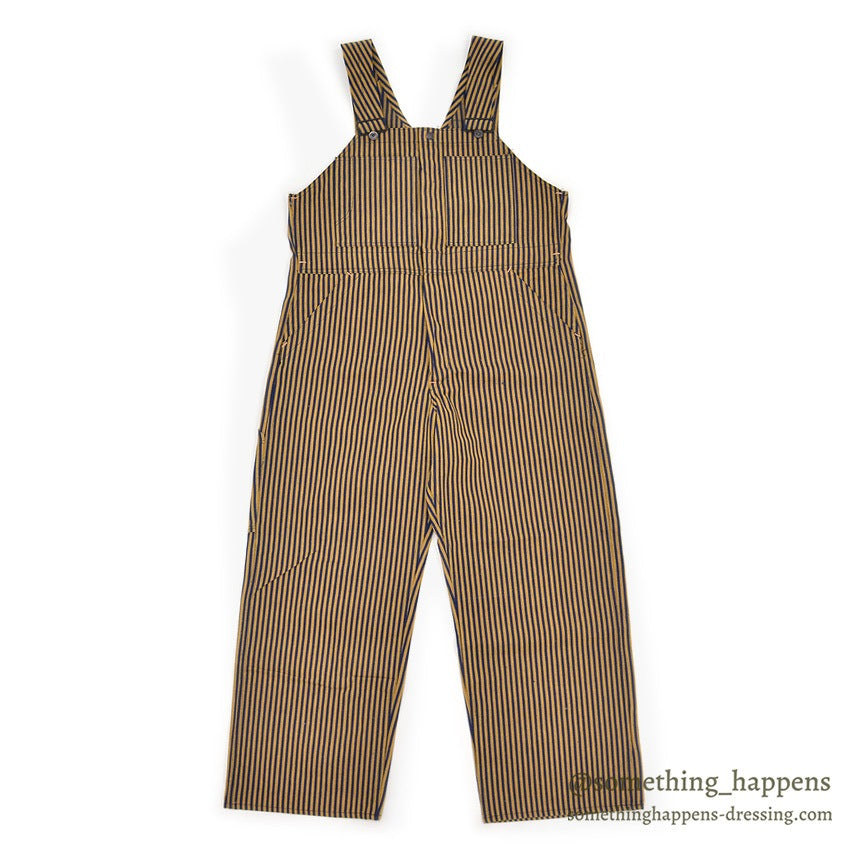 1940's DEADSTOCK PAYDAY WW2 BROWN EXPRESS STRIPED OVERALL / HIGH BACK ... W36/L30
