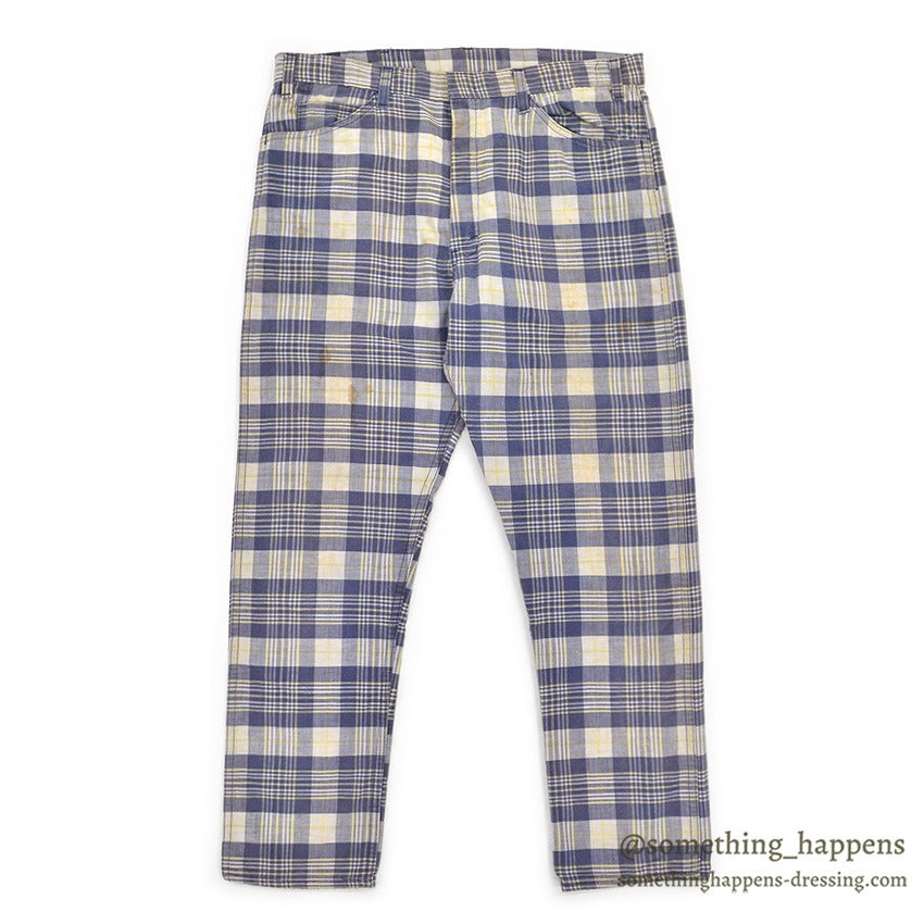 1960's INDIA MADRAS 5 POCKETS COTTON PANTS / TAPERED LEG ... W35/L29