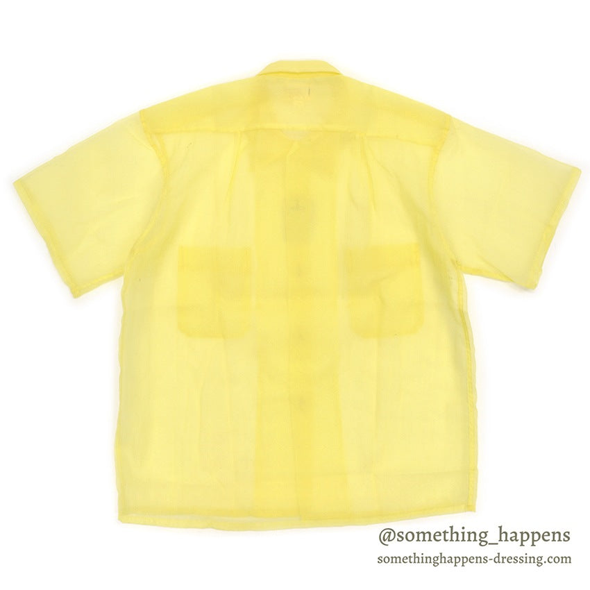 1950's~ DEADSTOCK DU PONT NYLON SEERSUCKER S/S SHIRT / LEMON YELLOW ... M