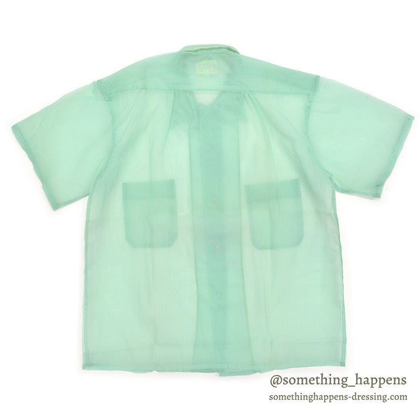 1950's~ DEADSTOCK DU PONT NYLON SEERSUCKER S/S SHIRT / MINT GREEN ... M