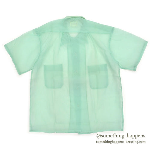 1950's~ DEADSTOCK DU PONT NYLON SEERSUCKER S/S SHIRT / MINT GREEN ... M