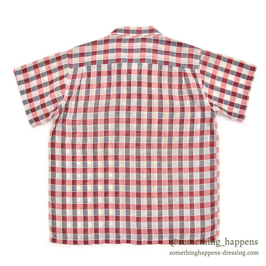 1950's MAYCREST SMALL BLOCK PLAID MESH SHIRT / UNUSUAL WEAVE ... M