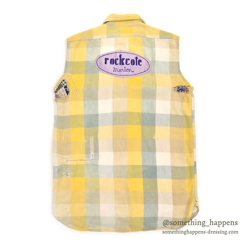 1950's PILGRIM BLOCK PLAID FLANNEL VEST / CUT OFF...