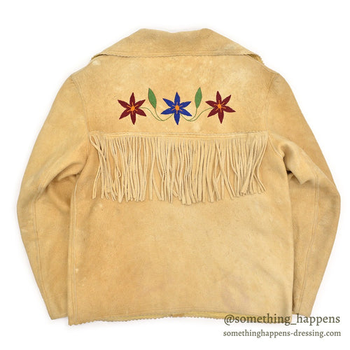 1920's~ NATIVE AMERICAN EMBROIDERY FRINGE ELK LEATHER JACKET / Extremely Rare...