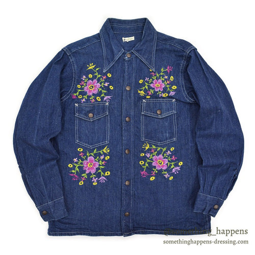 1970's LEMAY MEXICAN HIPPIE EMBROIDERED DENIM SHIRT...M