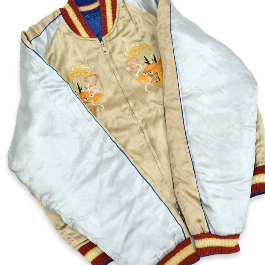1950s JAPAN SOUVENIR JACKET (Sukajan) Beige with Speed ​​Zipper...