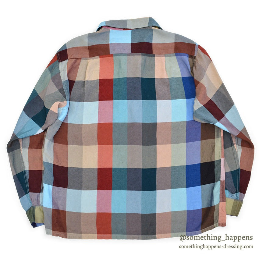 1960's TruVal BLOCK PLAID RAYON BLEND SHIRT... L