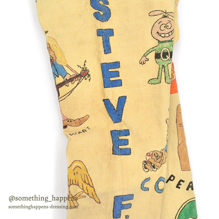 1970's KAZOO SENIOR CORDS HAND PAINTED '70 PANTS / AMAZING DRAWING ... W30/L29