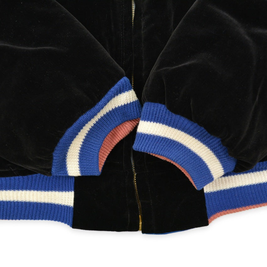 1950s Deadstock JAPAN SOUVENIR JACKET (Sukajan) - Black Velvet with YKK Zipper...