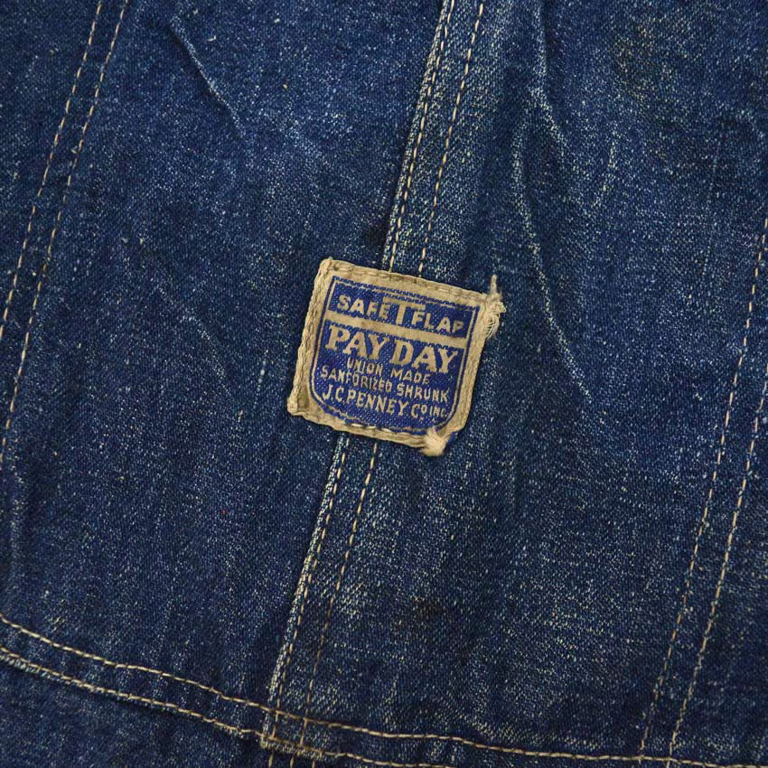 1940's~ PAYDAY JC PENNEY CO DENIM OVERALL DARK... W39