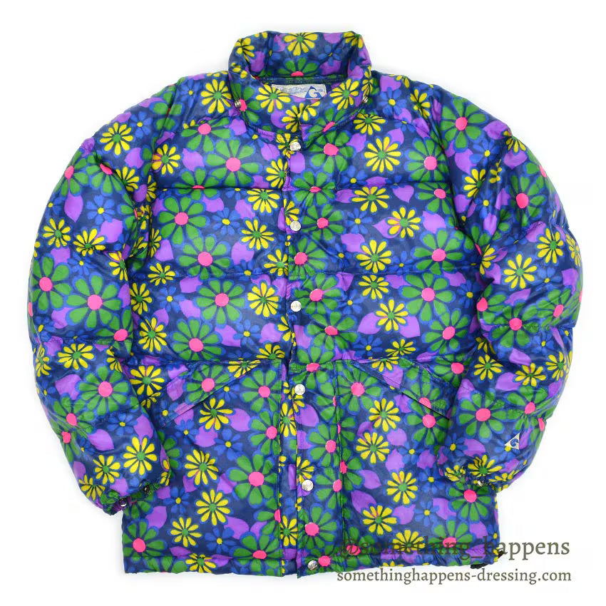1970's GERRY HIPPIE FLOWER PATTERN ALL OVER PRINT DOWN JACKET...