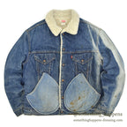 1970's Levi's 70605-0217 DENIM BOA JACKET ADD POCKETS / FADED... 44