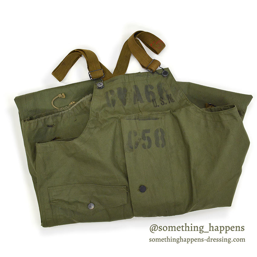 1940's USNAVY WW2 RAIN BIB OVERALL STENCIL... MEDIUM