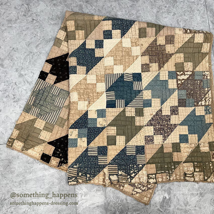 ANTIQUE CALICO PATCHWORK QUILT... 193cm/176cm