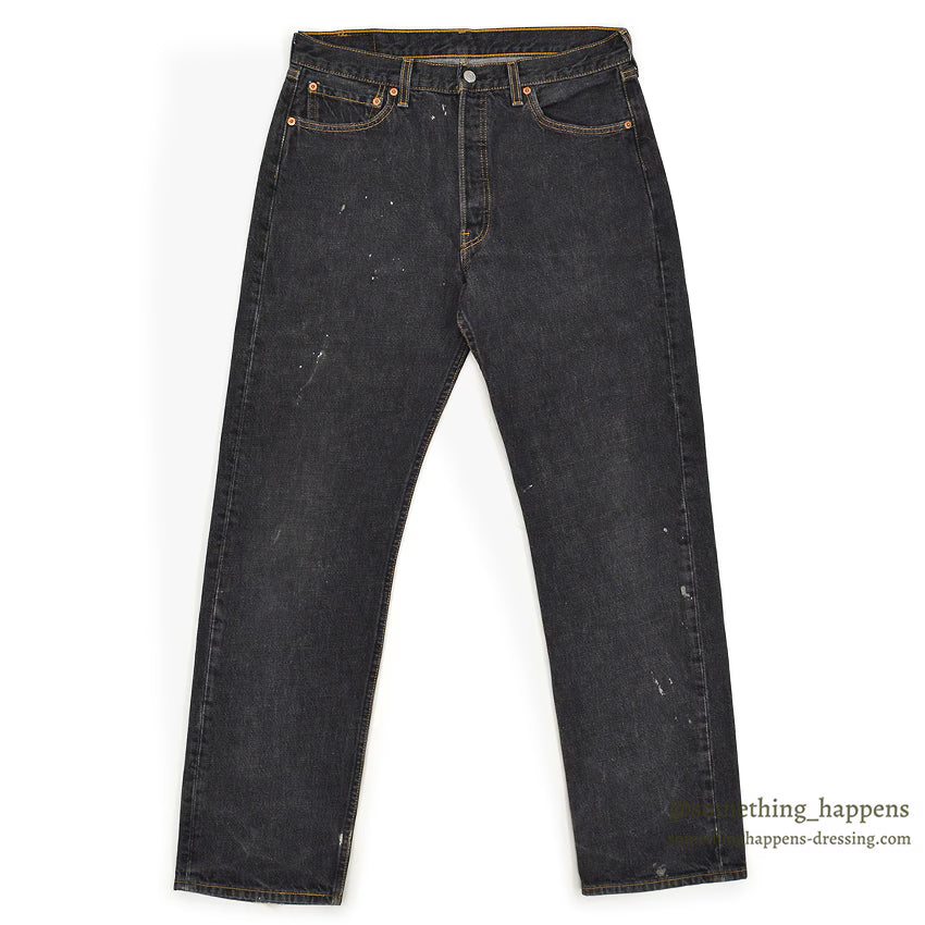 Levi's 501 BLACK DENIM PANTS Made in USA ORANGE STITCH... W34/L32