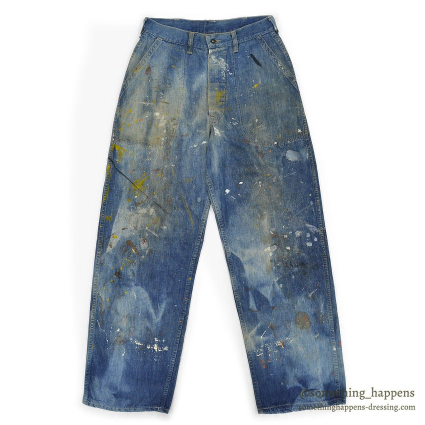 1940's U.S.NAVY WW2 DENIM TROUSERS PAINT SPLATTER/FADED ... W30/L30