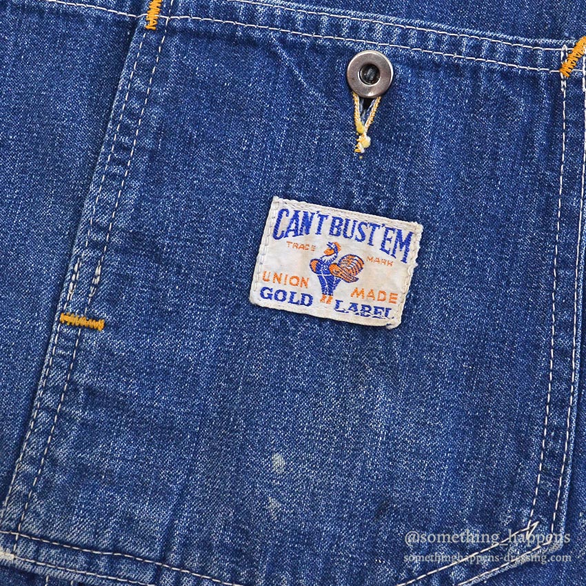 1940's CAN'T BUST'EM WW2 DENIM OVERALL / UNUSUAL DETAIL ... W36/L29