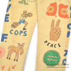1970's KAZOO SENIOR CORDS HAND PAINTED '70 PANTS / AMAZING DRAWING ... W30/L29