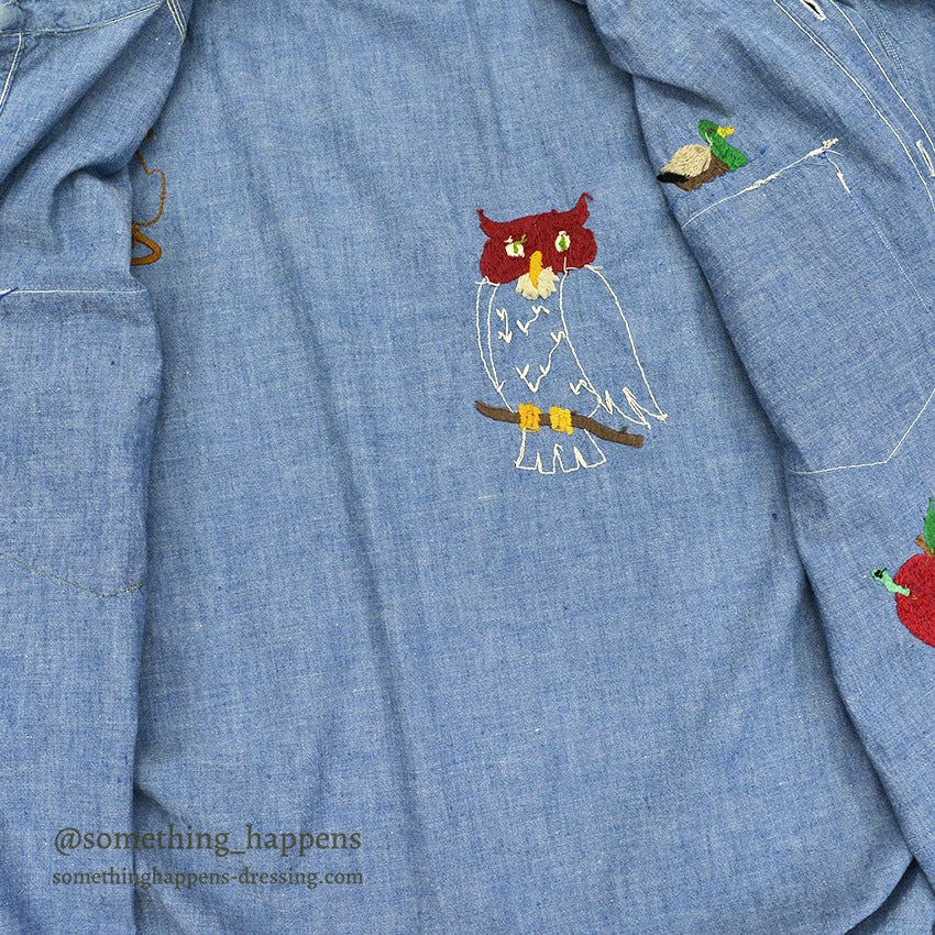1950's SUPER PIONEER EMBROIDERY ALL COTTON CHAMBRAY SHIRT ... 16