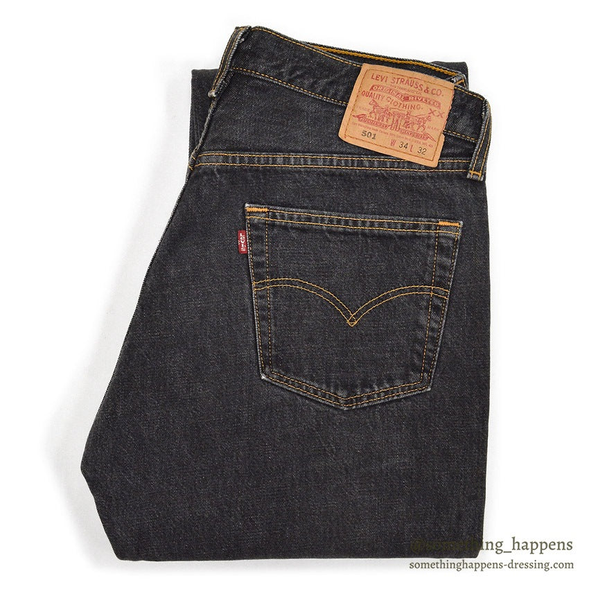 Levi's 501 BLACK DENIM PANTS Made in USA ORANGE STITCH... W34/L32