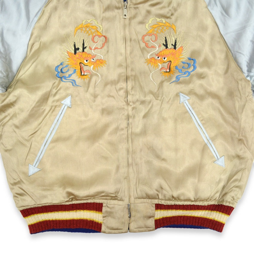1950s JAPAN SOUVENIR JACKET (Sukajan) Beige with Speed ​​Zipper...