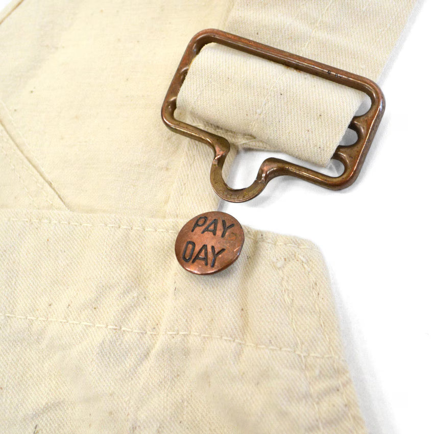 1950s-style PAYDAY PENNEYS off-white overalls with apron...