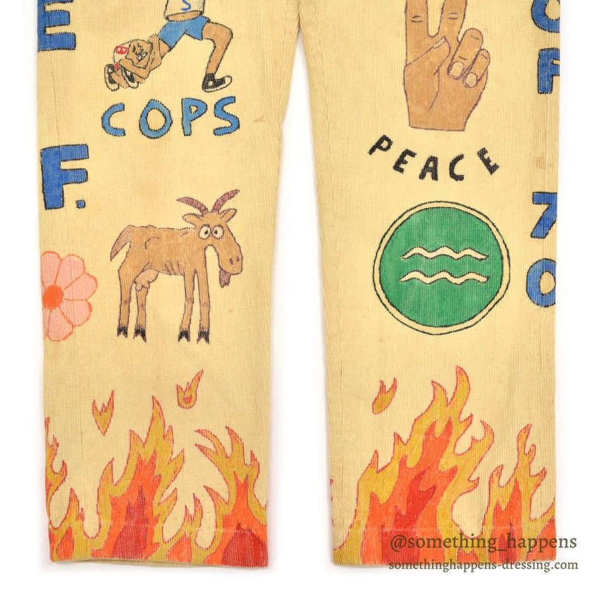 1970's KAZOO SENIOR CORDS HAND PAINTED '70 PANTS / AMAZING DRAWING ... W30/L29
