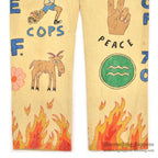 1970's KAZOO SENIOR CORDS HAND PAINTED '70 PANTS / AMAZING DRAWING ... W30/L29