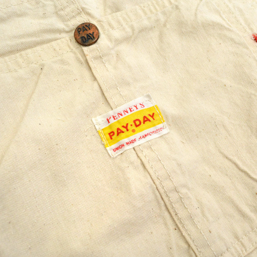 1950s-style PAYDAY PENNEYS off-white overalls with apron...