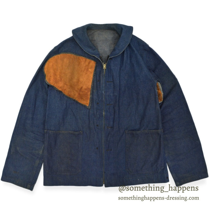 1940's U.S.NAVY WW2 SHAWL COLLAR DENIM JACKET SHOOTING CUSTOMIZED ... 42