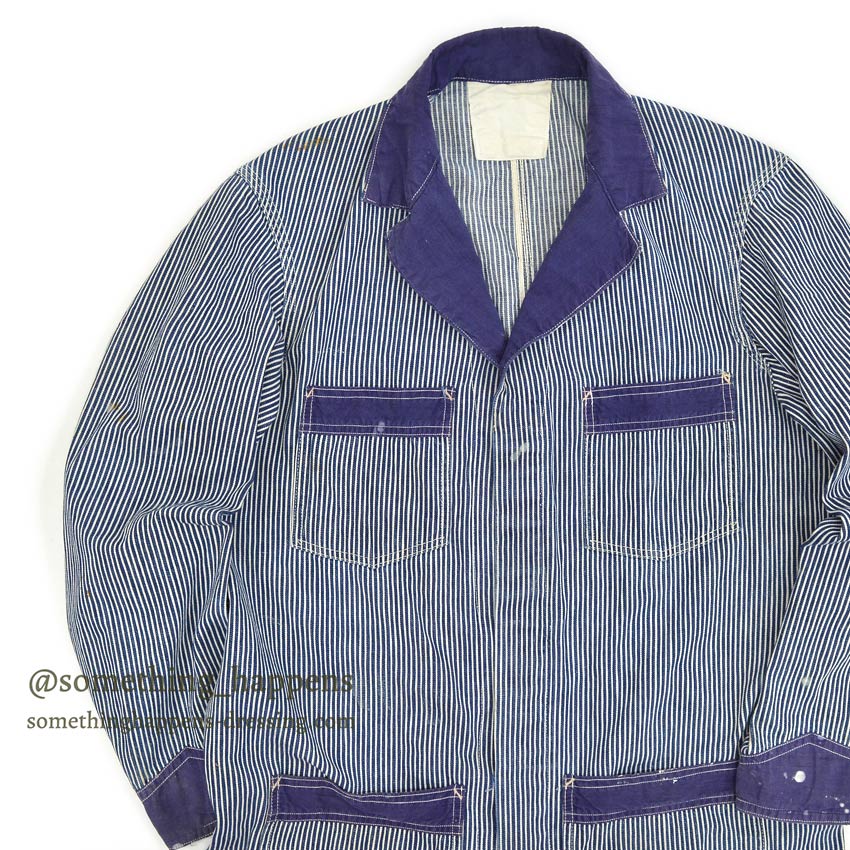 1930's〜 UNUSUAL HICKORY STRIPE SERVICE COAT 機関車ボタン ... Fits like 38