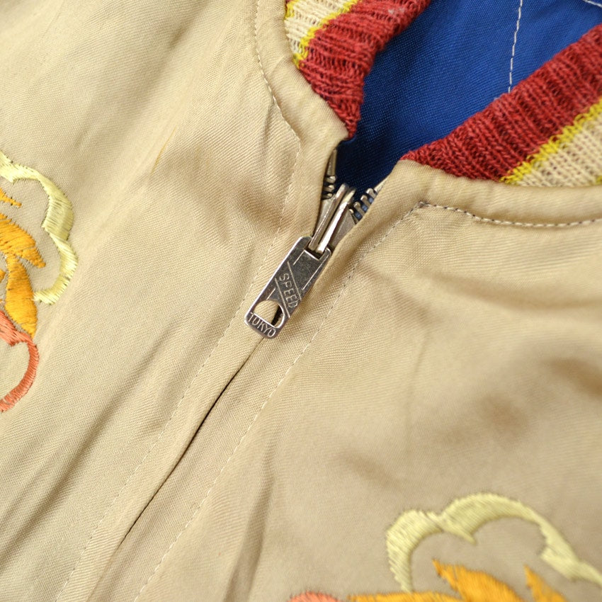 1950s JAPAN SOUVENIR JACKET (Sukajan) Beige with Speed ​​Zipper...