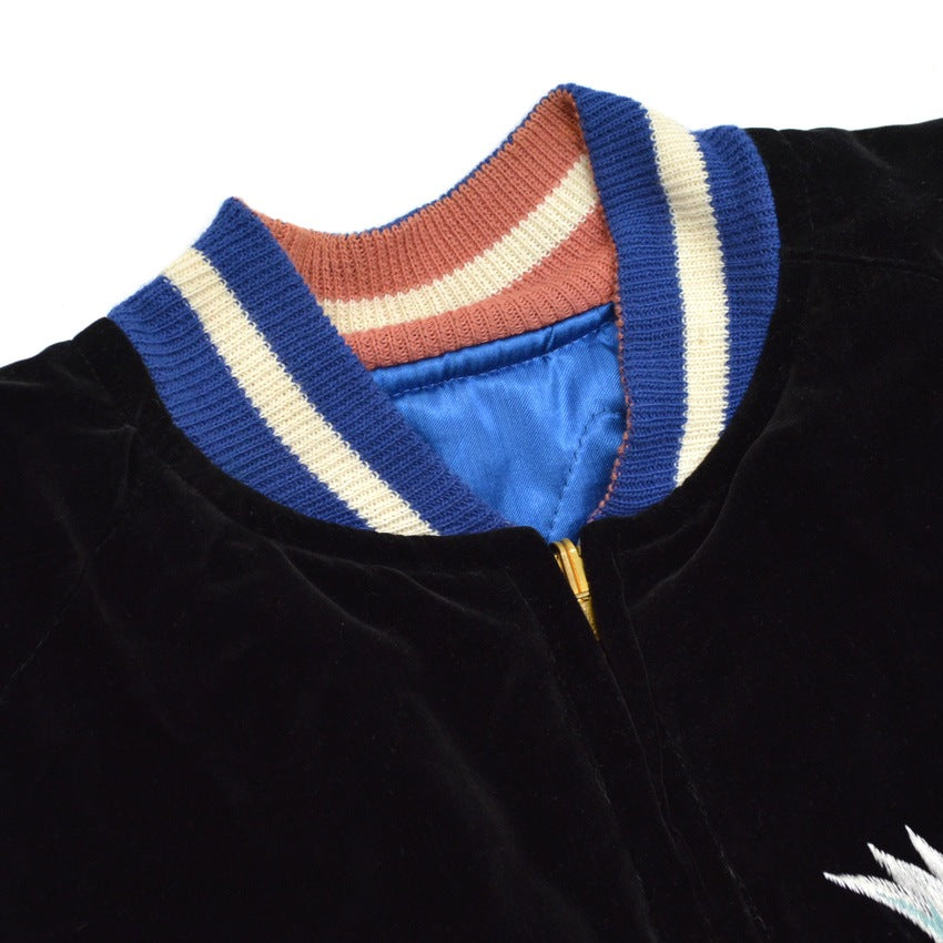 1950s Deadstock JAPAN SOUVENIR JACKET (Sukajan) - Black Velvet with YKK Zipper...