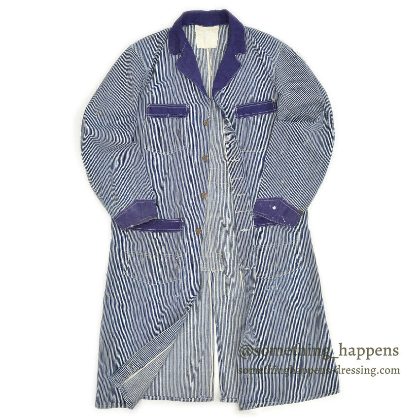 1930's〜 UNUSUAL HICKORY STRIPE SERVICE COAT 機関車ボタン ... Fits like 38