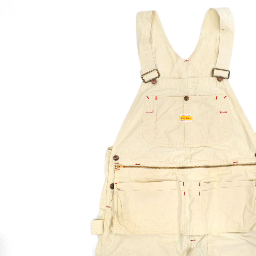 1950s-style PAYDAY PENNEYS off-white overalls with apron...
