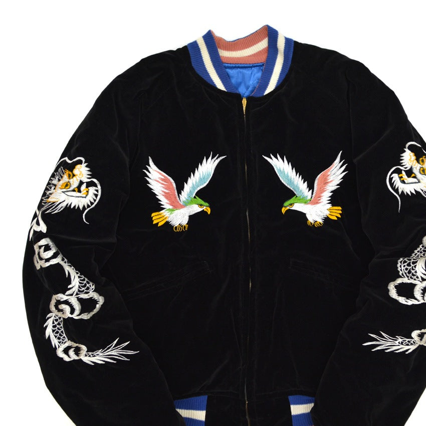 1950s Deadstock JAPAN SOUVENIR JACKET (Sukajan) - Black Velvet with YKK Zipper...