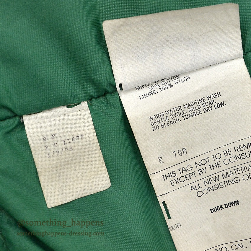 1970's 10X OLIVE GREEN HUNTING DOWN COAT...S