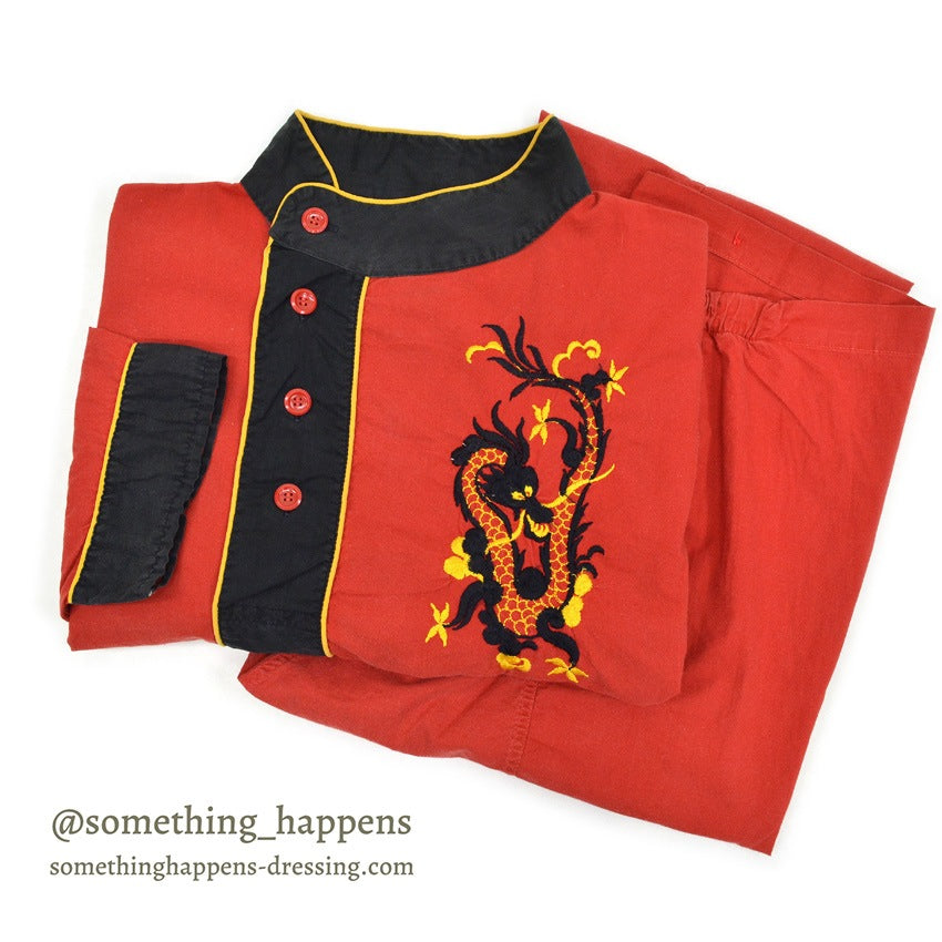 1950's BRENT RYU EMBROIDERY PAJAMAS SHIRT & PANTS...