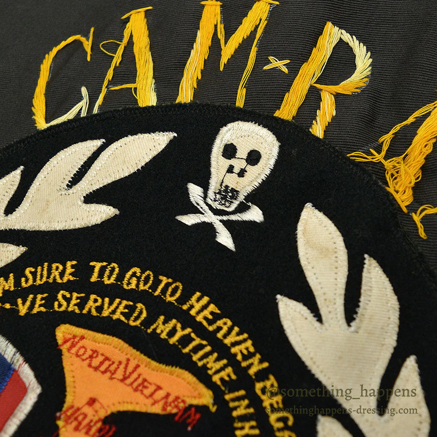 1960s VIETNAM SOUVENIR JACKET SNOOPY PATCH & SKULL PATCH (Vietnamese-style jacket)...