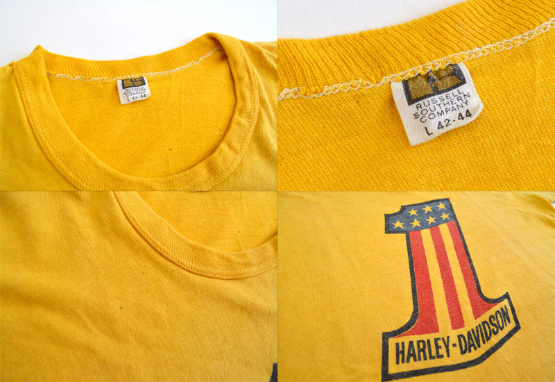 60's Russell Southern HARLEY DAVIDSON Double-Sided Print T-Shirt, Rare, Size L