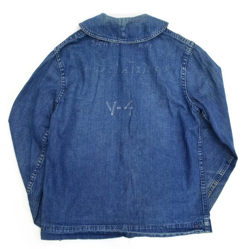 1940s US Navy Shawl Collar Denim Jacket with Stencil...