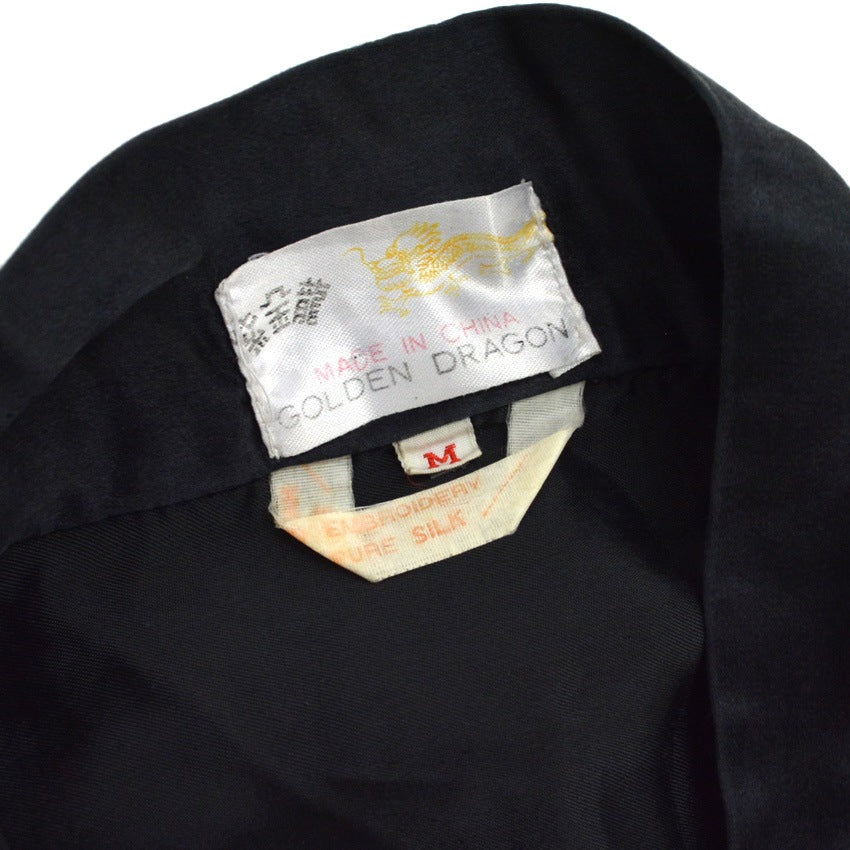 ~70's China Gown embroidery silk black...