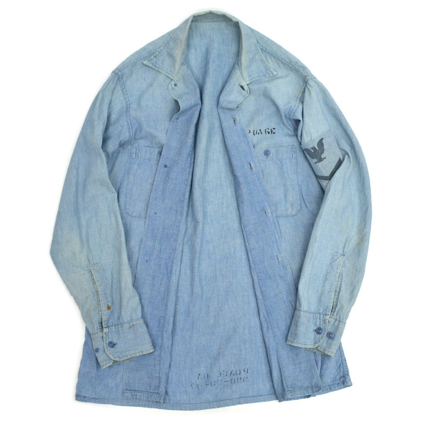 50's US Navy Stencil Box Chambray Shirt...