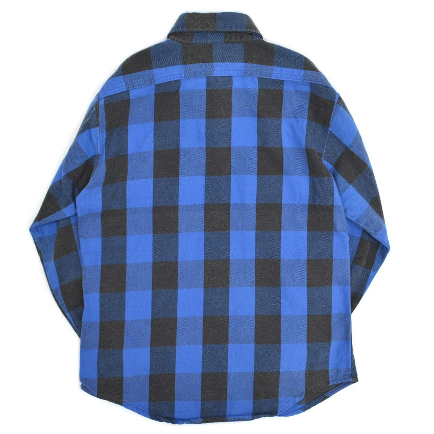70's FIVE BROTHER Block Check Blue x Black Flannel Shirt ... M